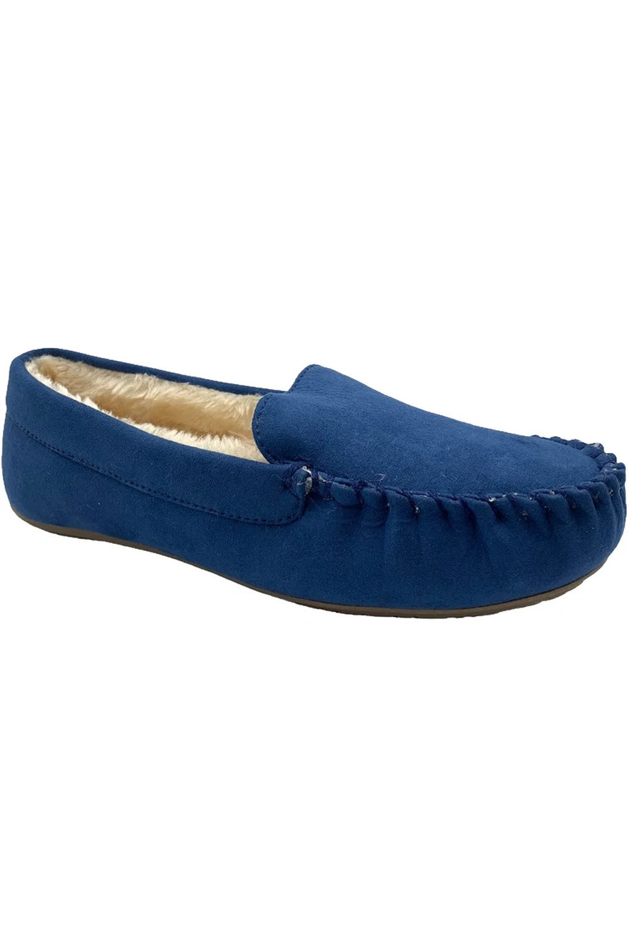 Floopi Women's Lily Moccasin Faux Suede Slipper Navy - Medium